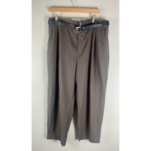 ZARA Women's Brown High-Waisted Belted Trousers Size XL Pockets Short 9929/222